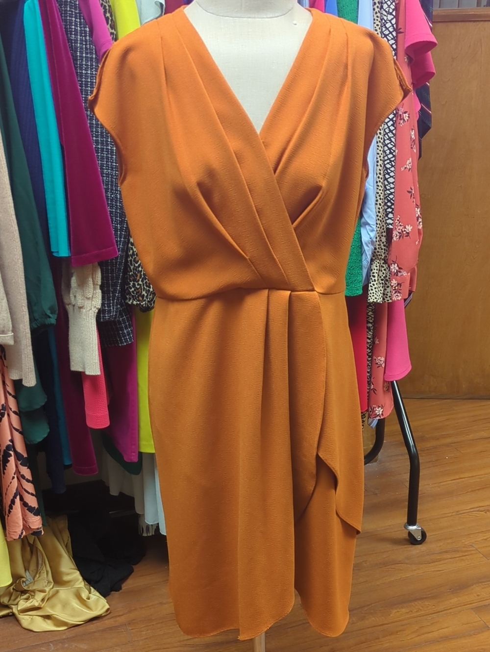 Nanette Lepore Ochre-Orange Faux-Wrap Dress